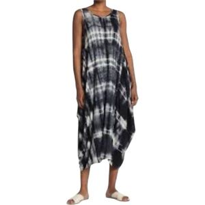 StitchDrop Jersey airy tank maxi dress Tie Dye print black & white Sz Large